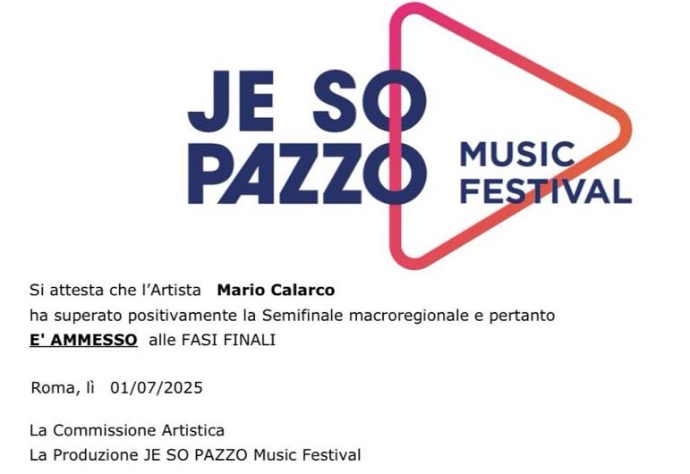 Mario Calarco Selezionato Tra I Finalisti del JE SO PAZZO Music Festival&nbsp;2025